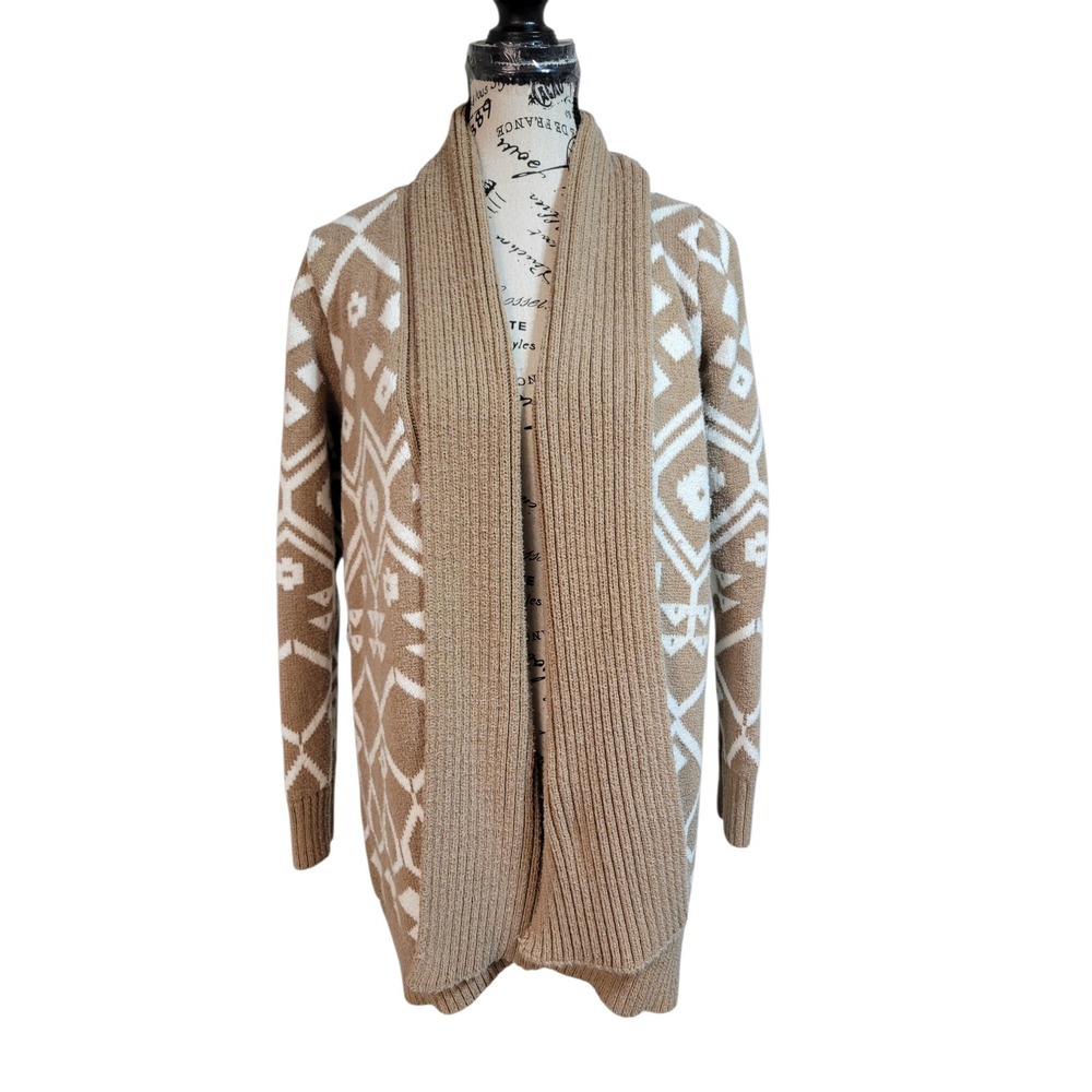 Old Navy Boho Geometric Knit Cardigan Sweater Camel & White Southwestern L